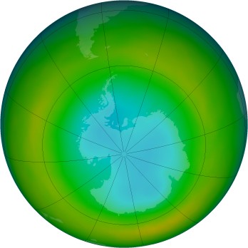 Antarctic ozone map for 1980-08